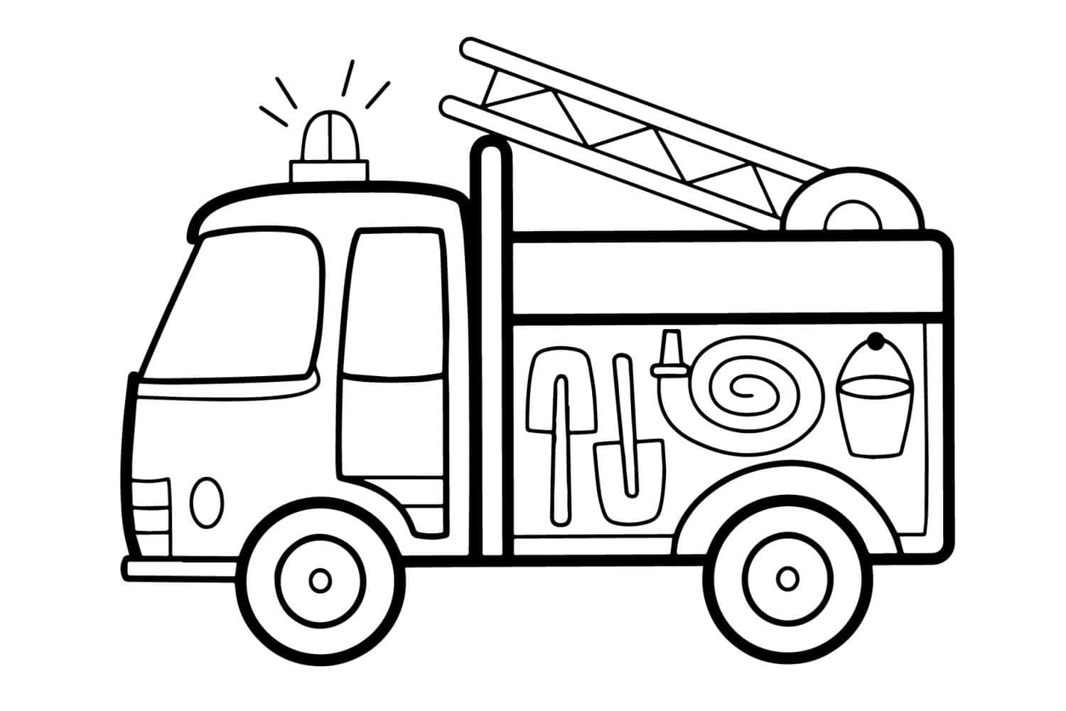 Drawing from the side of a fire-fighter's vehicle coloring page