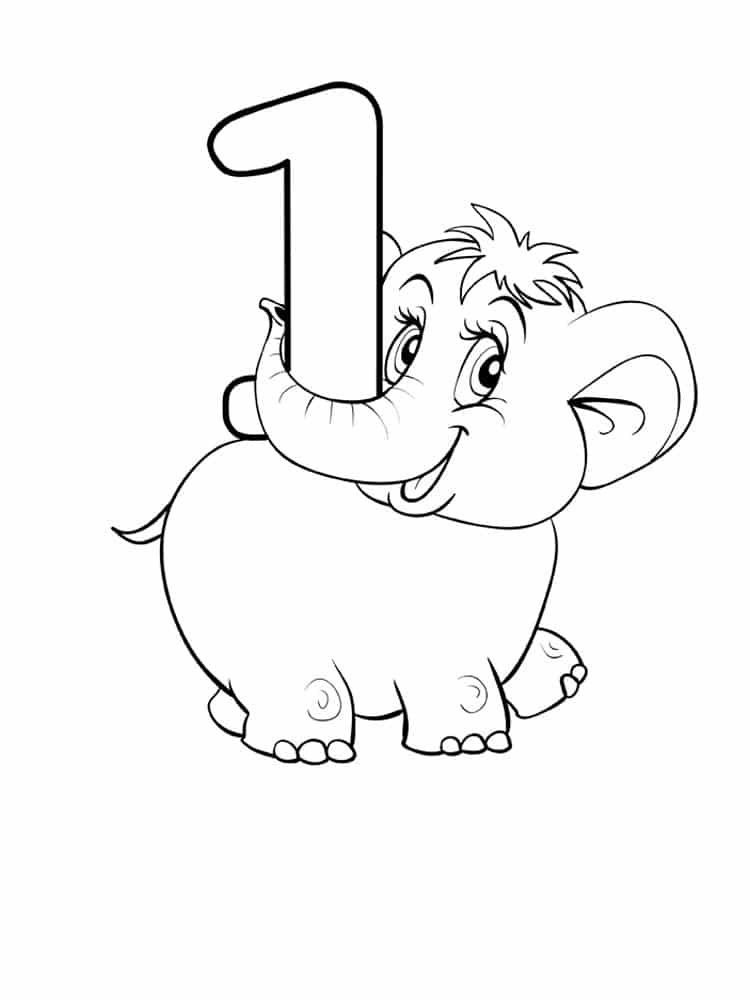 Cute pylon holds digit one coloring page