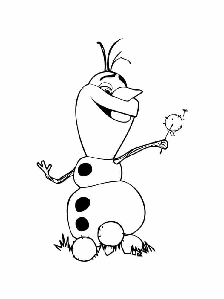Olaf the snowman with a dandelion