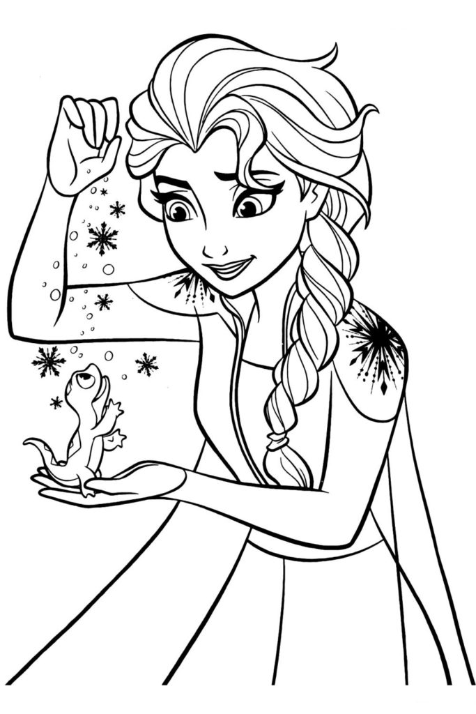 Elsa keeping a lizard on her hand coloring page