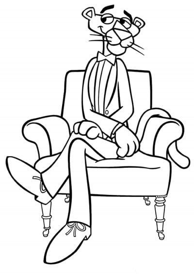 Drawing of Pink Panther with the detective coloring page