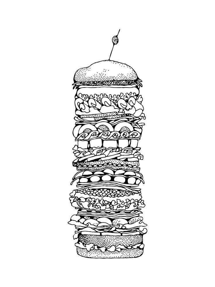 Drawing of a giant burger tower