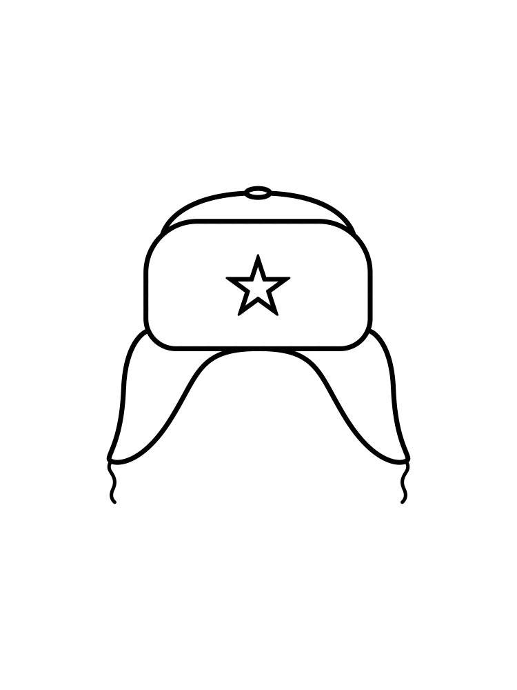 Drawing of a winter hat with a cover for the ears and a star 
