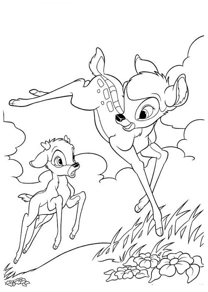 Cute drawing of Bambi running
  with a friend