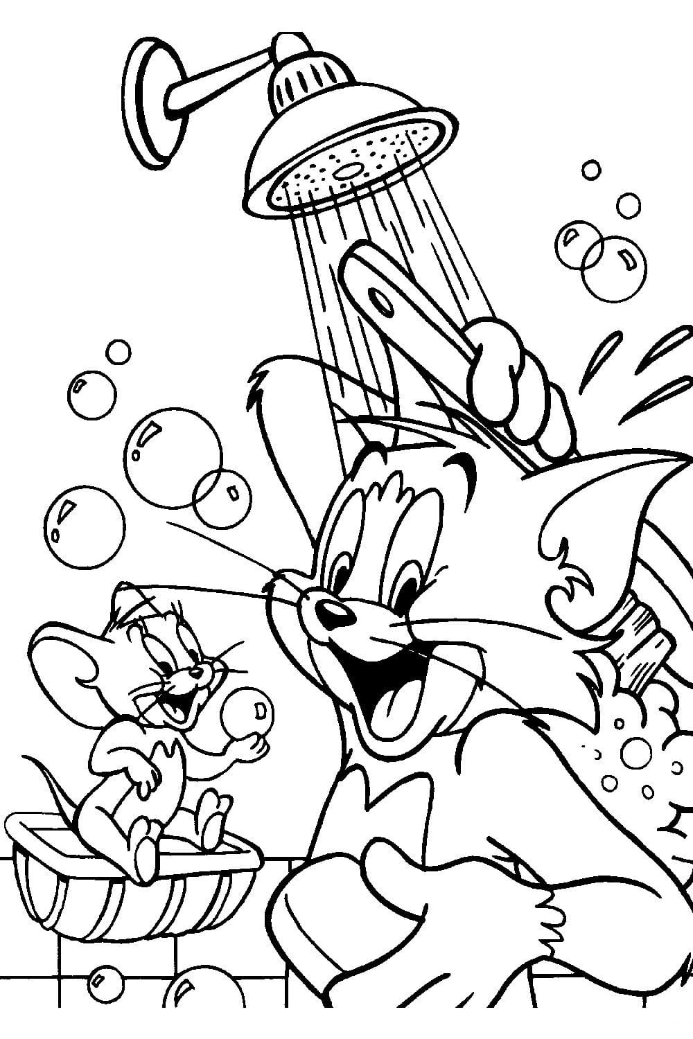 Tom and
  Jerry in a shower with soap bubbles 