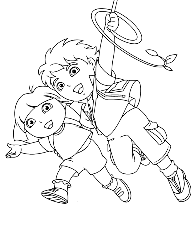 Dora and
  Diego playing games with a branch 