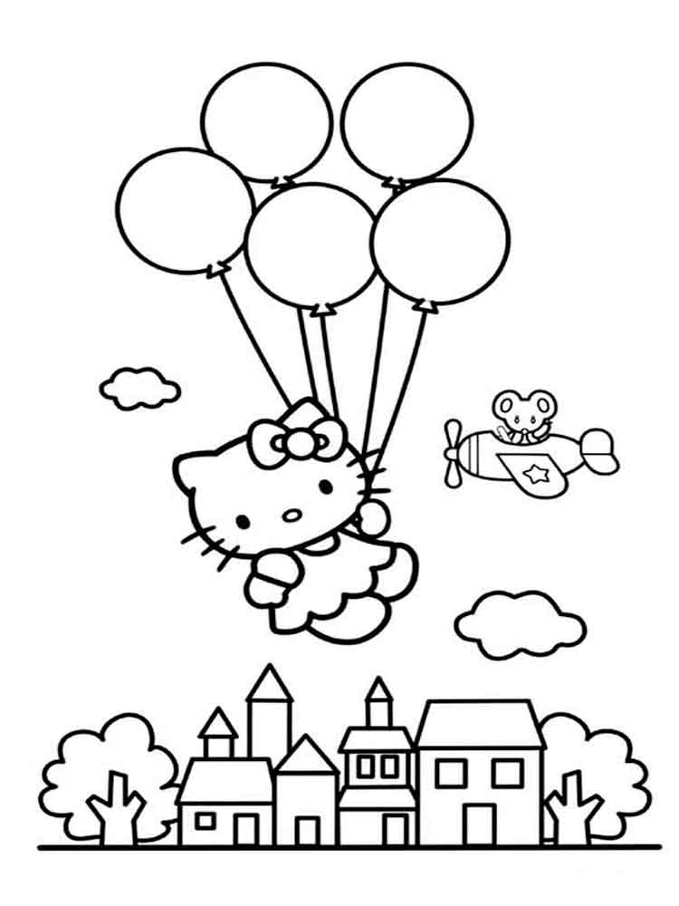 Hello Kitty flying on balloons