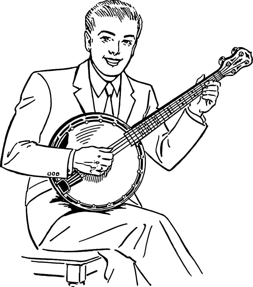 Drawing of a man playing the mandolin