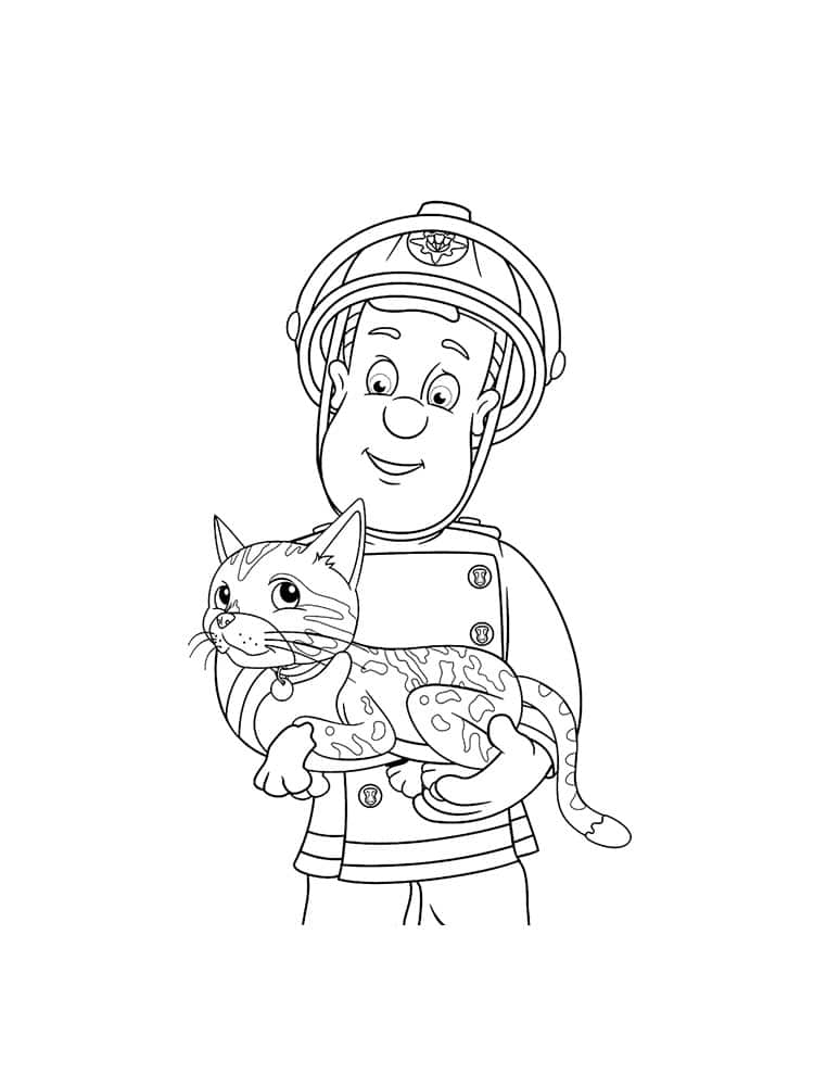 Fireman Sam with a cat