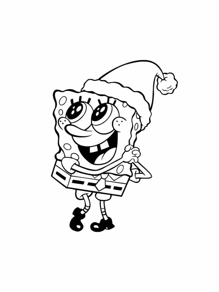 Sponge Bob wearing a Santa Claus Hat