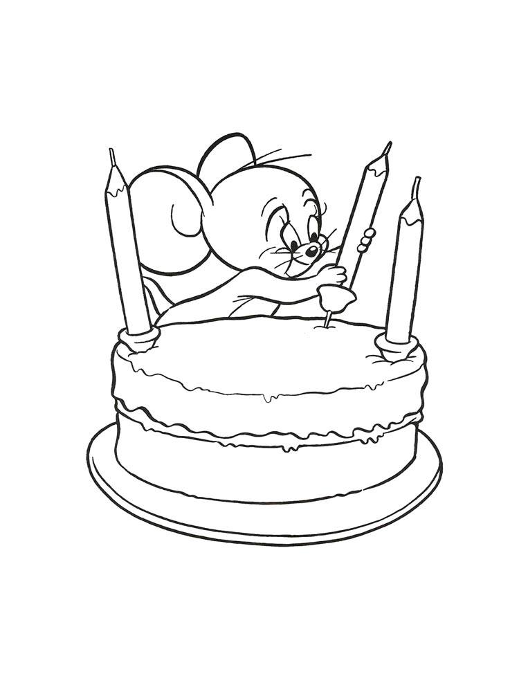 Birthday
  cake with 3 candles and the mouse Jerry 