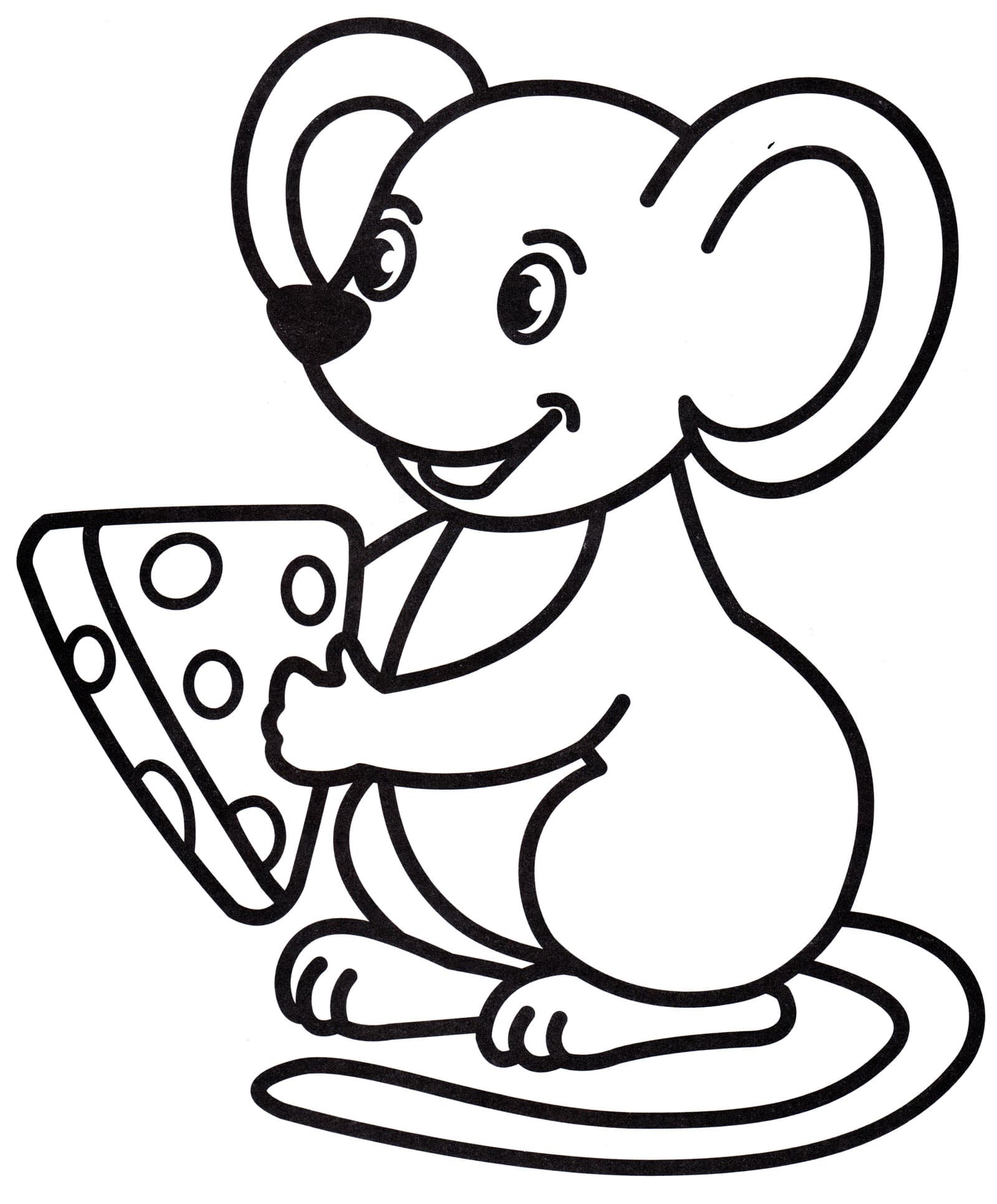 Drawing
  of a mouse holding a yellow cheese for coloring