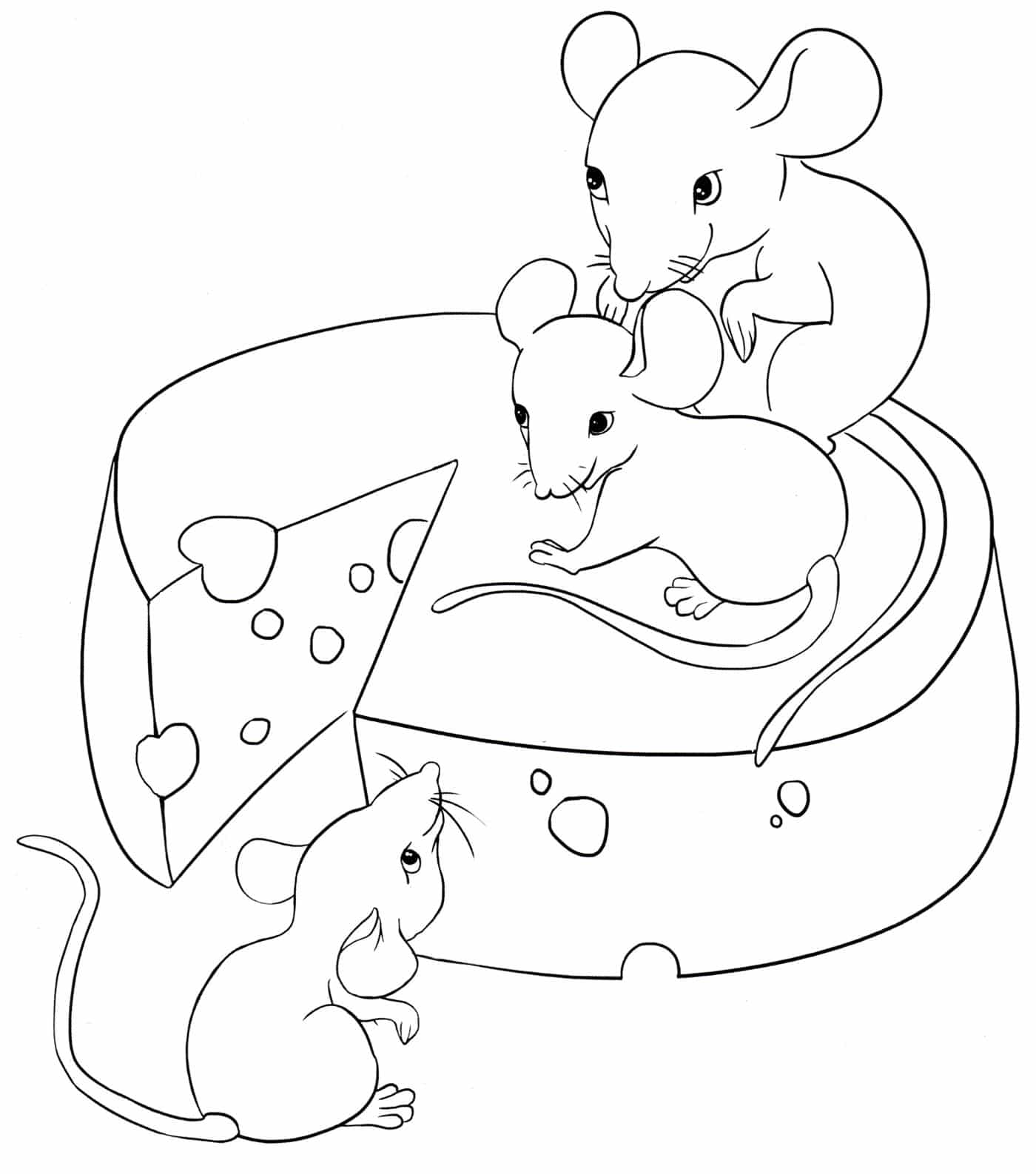 A
  drawing of three mice eating yellow cheese