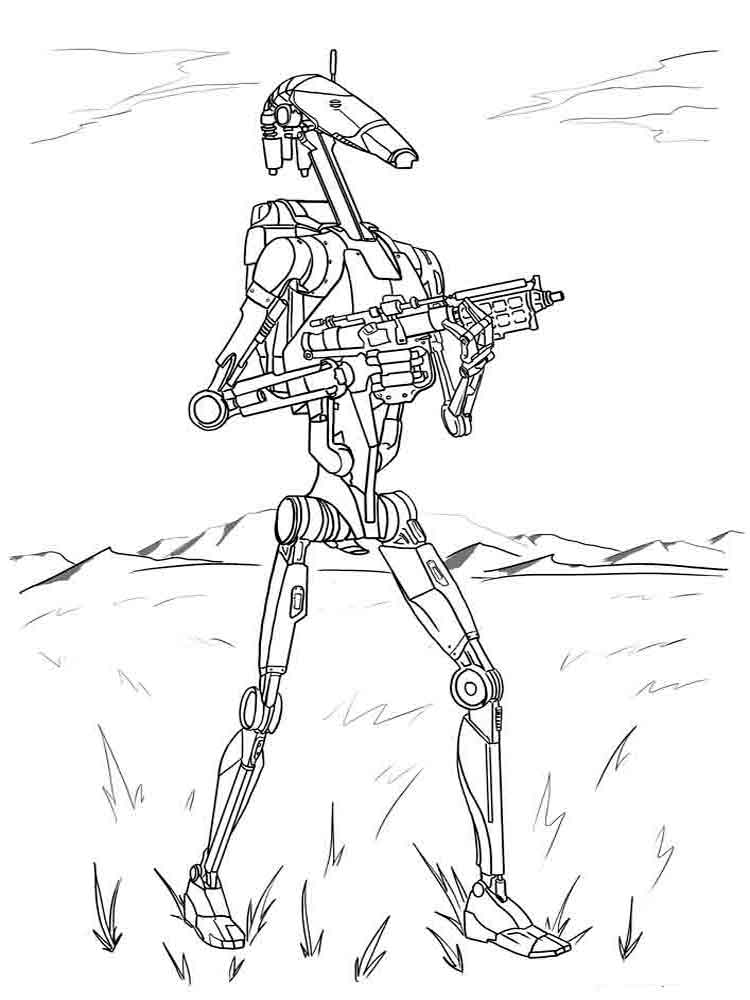 Robot
  with a gun in a field 