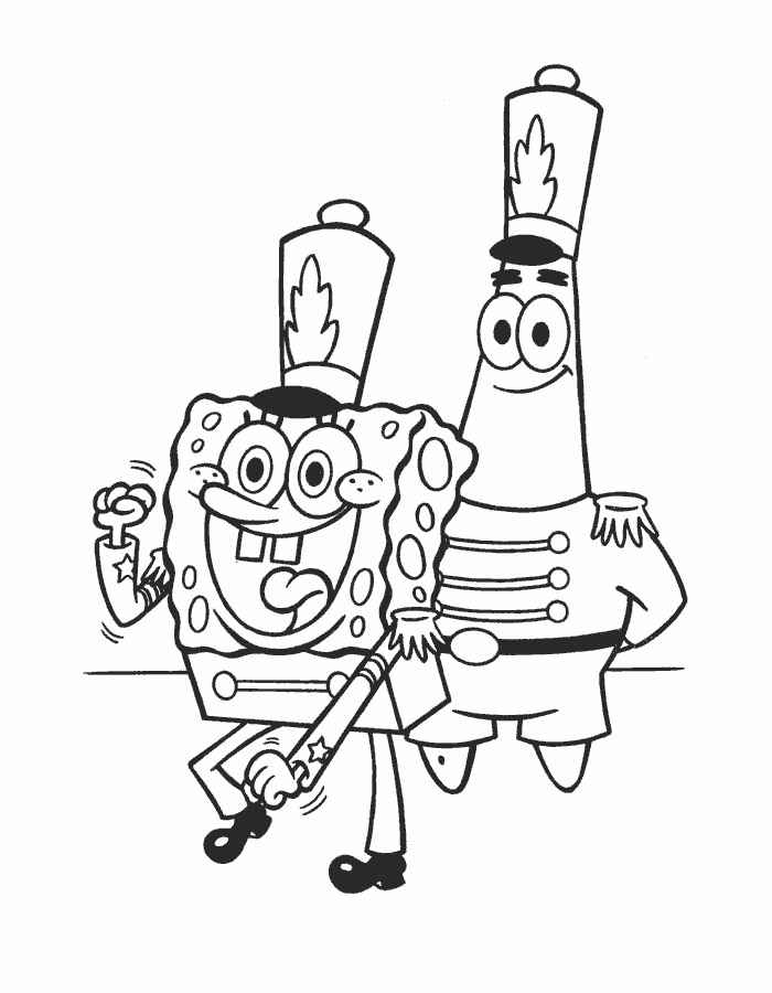 Sponge Bob and Patrick in the uniform
  of soldiers in the Queen’s Guard