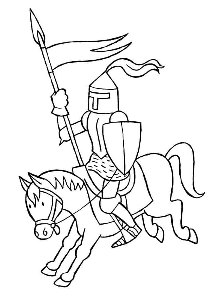 Knight with a flag riding a horse
