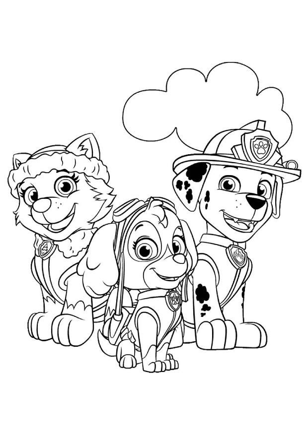 Everest, Skye and Marshall wearing headpieces from PAW Patrol 
