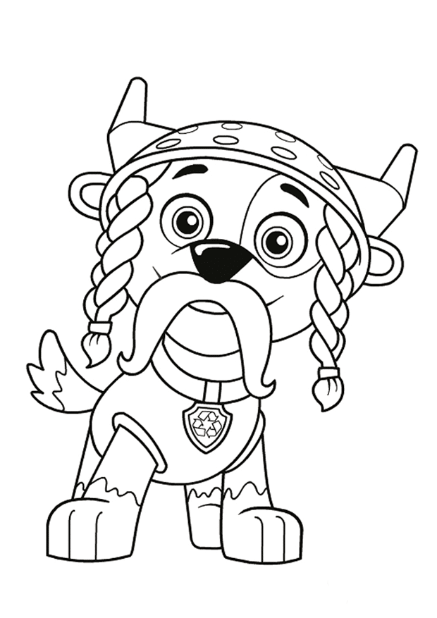 Rocky from PAW Patrol in a viking costume 
