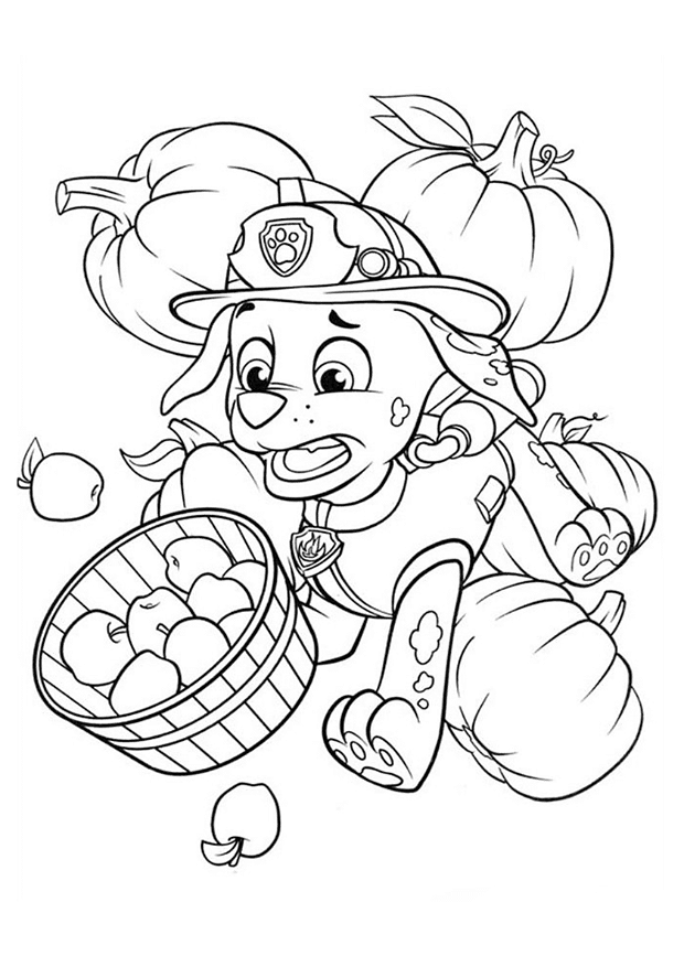 Marshall from PAW Patrol dropping fruits coloring page