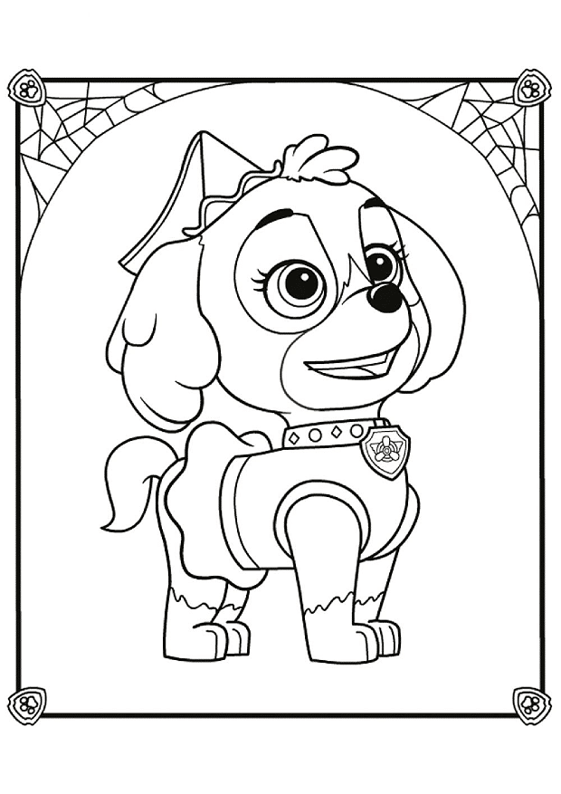 Skye smiling from PAW Patrol coloring page