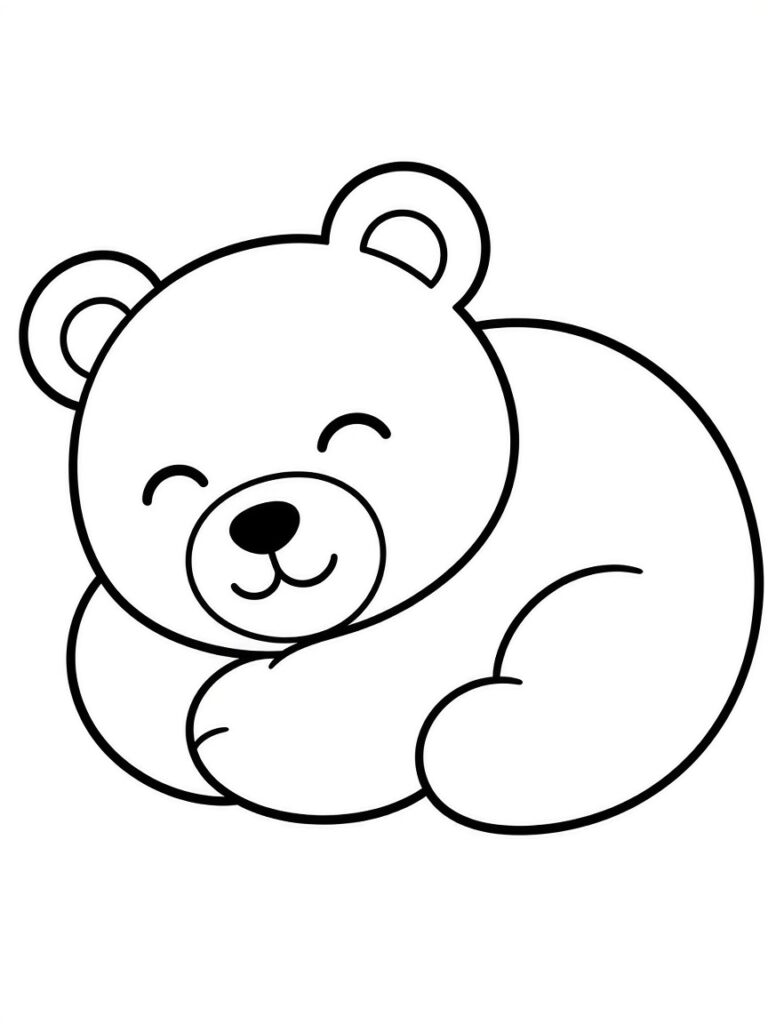 A simle drawing of a bear sleeping coloring page