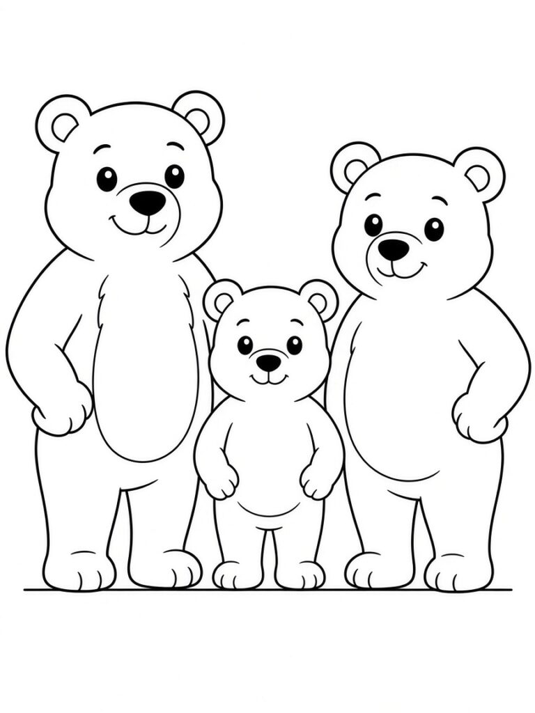 A proud bear family coloring page