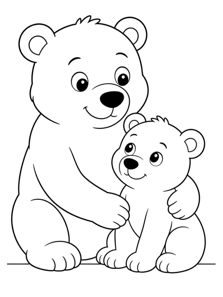 Mother bear and her cub coloring page