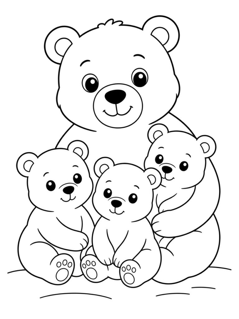 Bear family mother and cobs coloring page