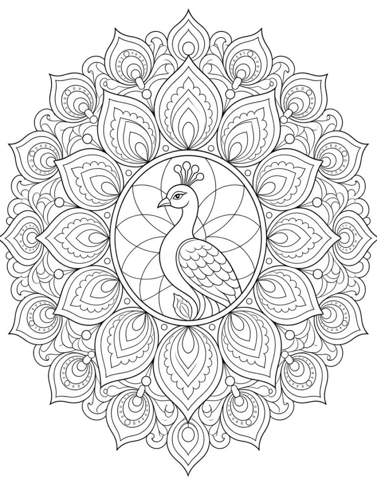 A simple peacock mandala coloring page