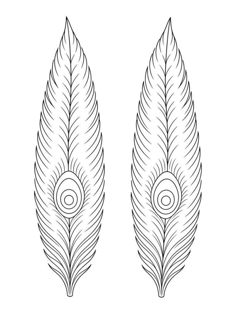 Two peacock feathers coloring page